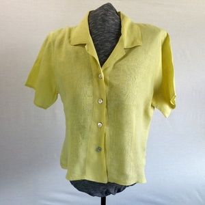 Flax 100% Linen Short Sleeve Button Up Blouse M